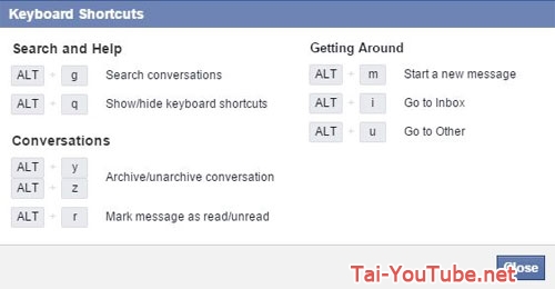 Hình 3 - Những phím tắt sử dụng Facebook trên trình duyệt Web